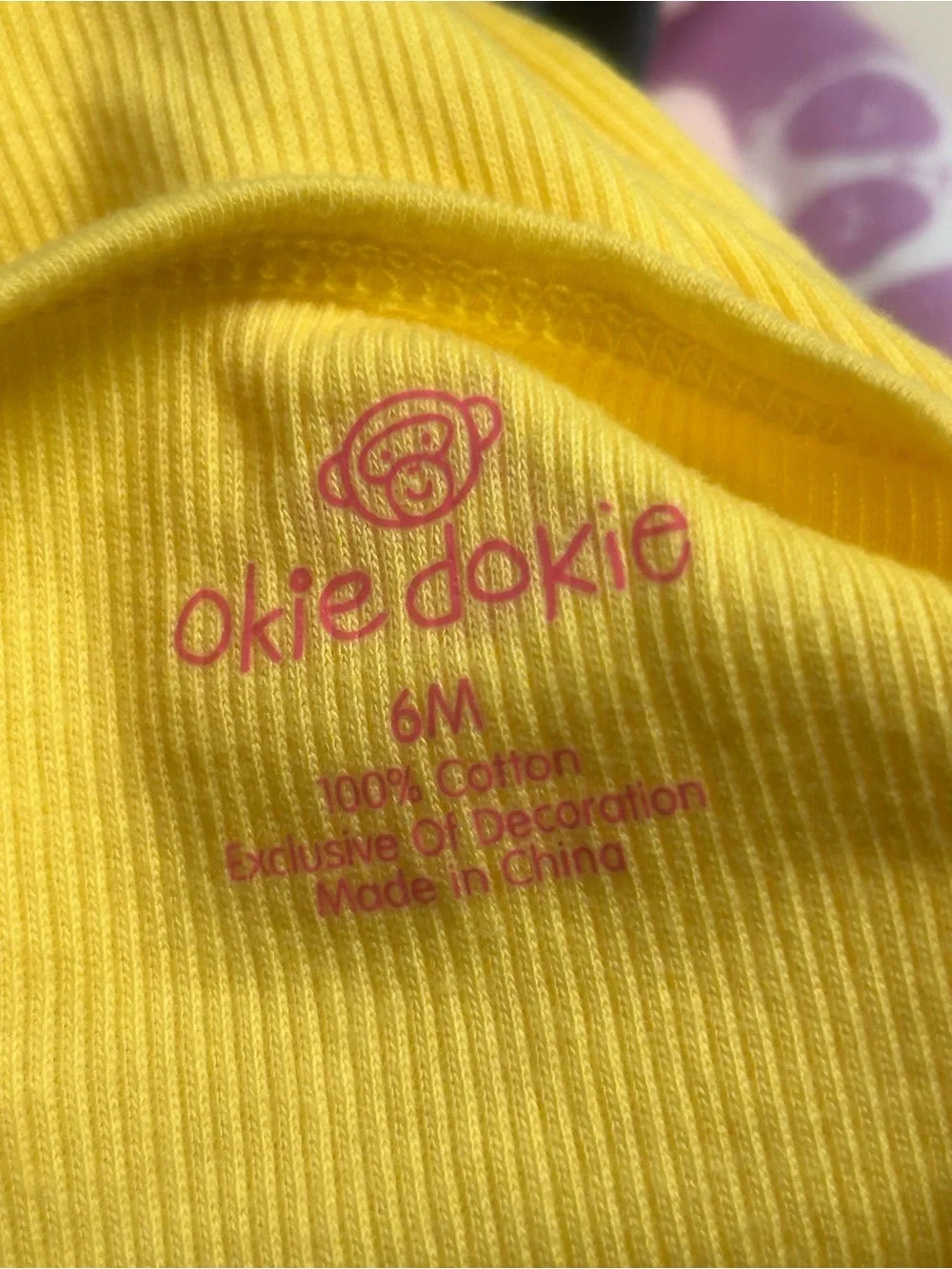 NWT-okie dokie Yellow Bodysuit with Pink 'cute' Appliqué